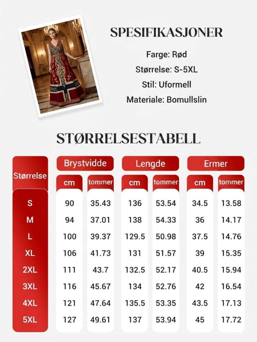 Damekjole i nordisk vikingstil med trykket kunstmotiv