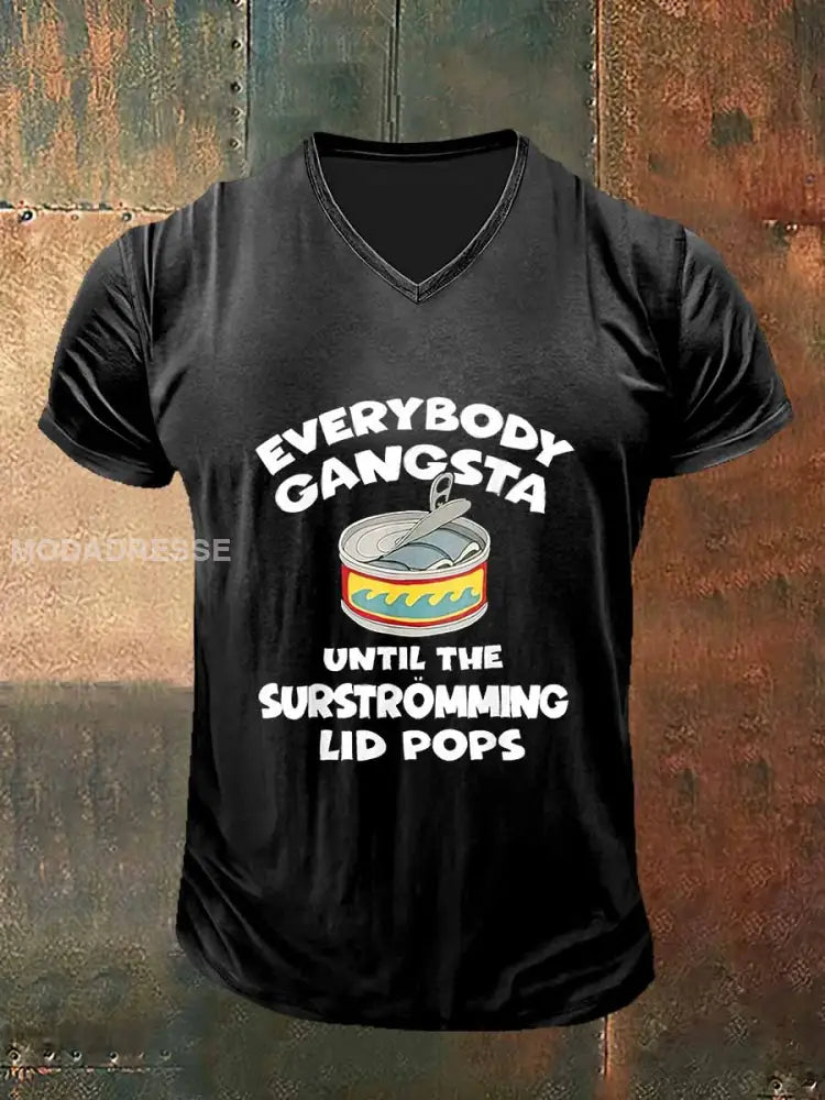 Alla Gangsta Print konst Kort ärm Henley Hals T-shirt S