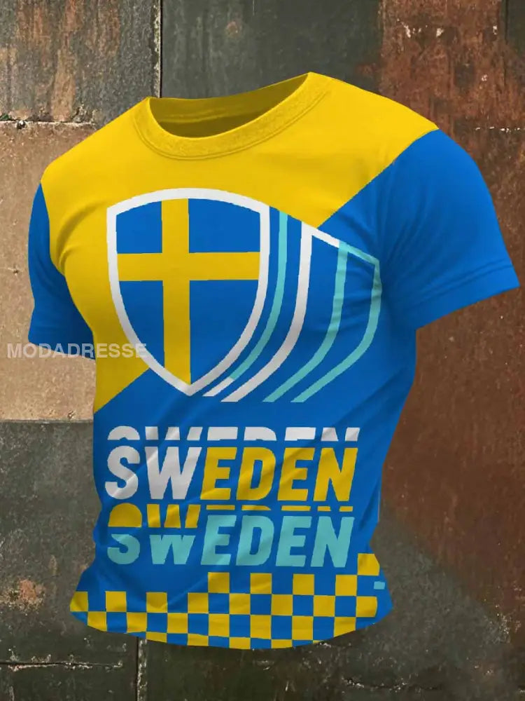 Casual T-shirt Med Retro Svenskt Tryck För Män som bild / S