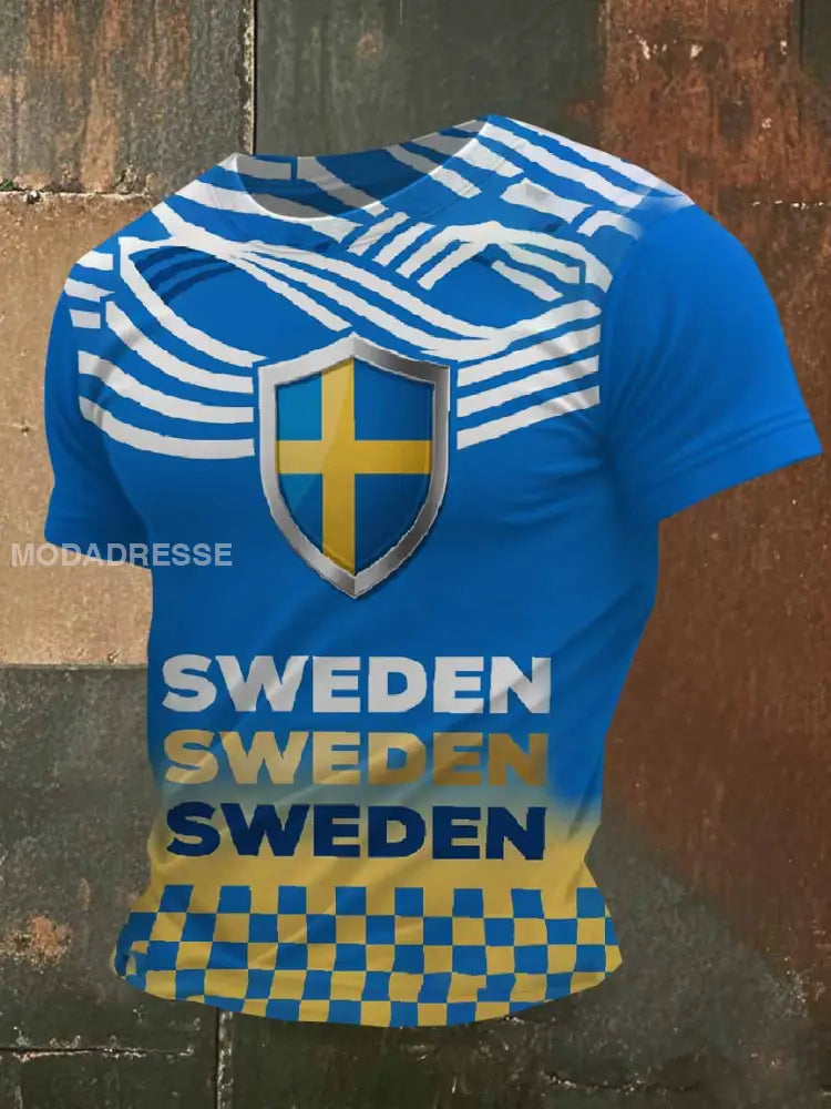 Casual T-shirt Med Retro Svenskt Tryck För Män som bild / S