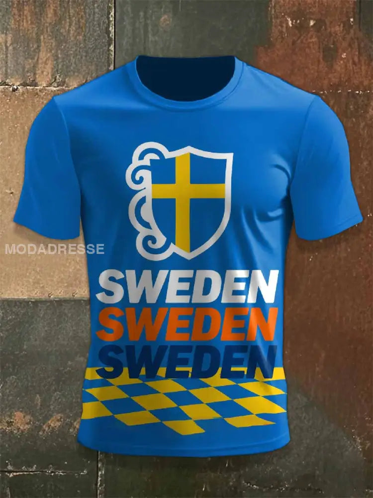 Casual T-shirt Med Retro Svenskt Tryck För Män som bild / S