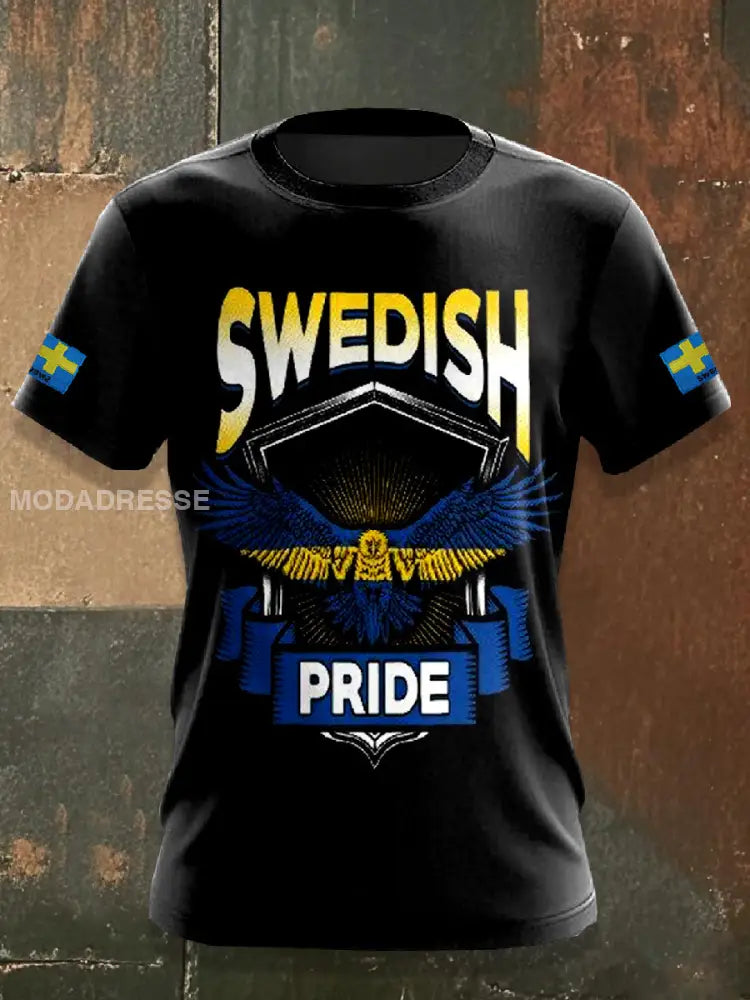 Casual T-shirt Med Retro Svenskt Tryck För Män som bild / S