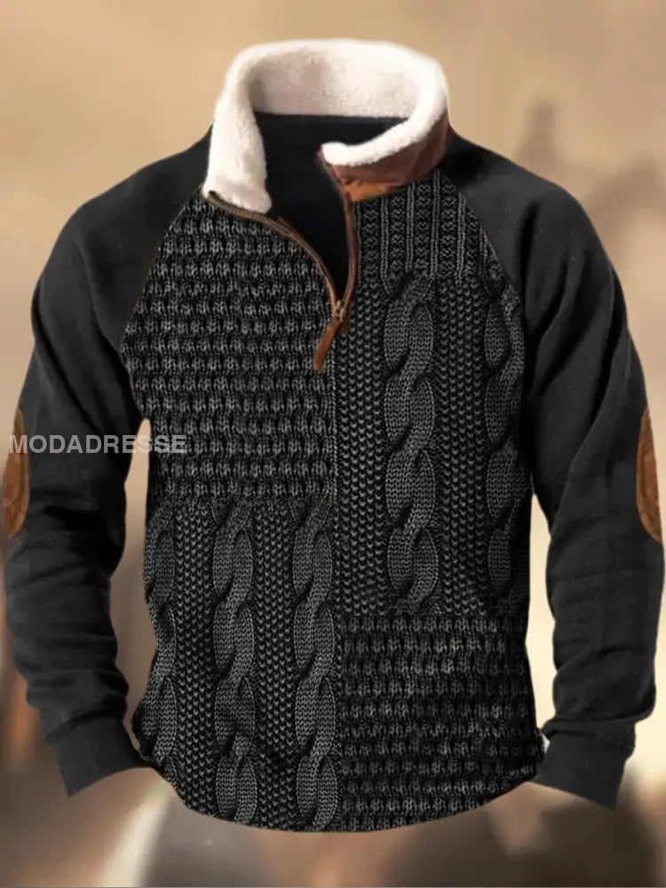 Cowboy tekstur mønster trykt Western Village jakt logoknapp V-hals Furkrage Tykk sweatshirt D / S