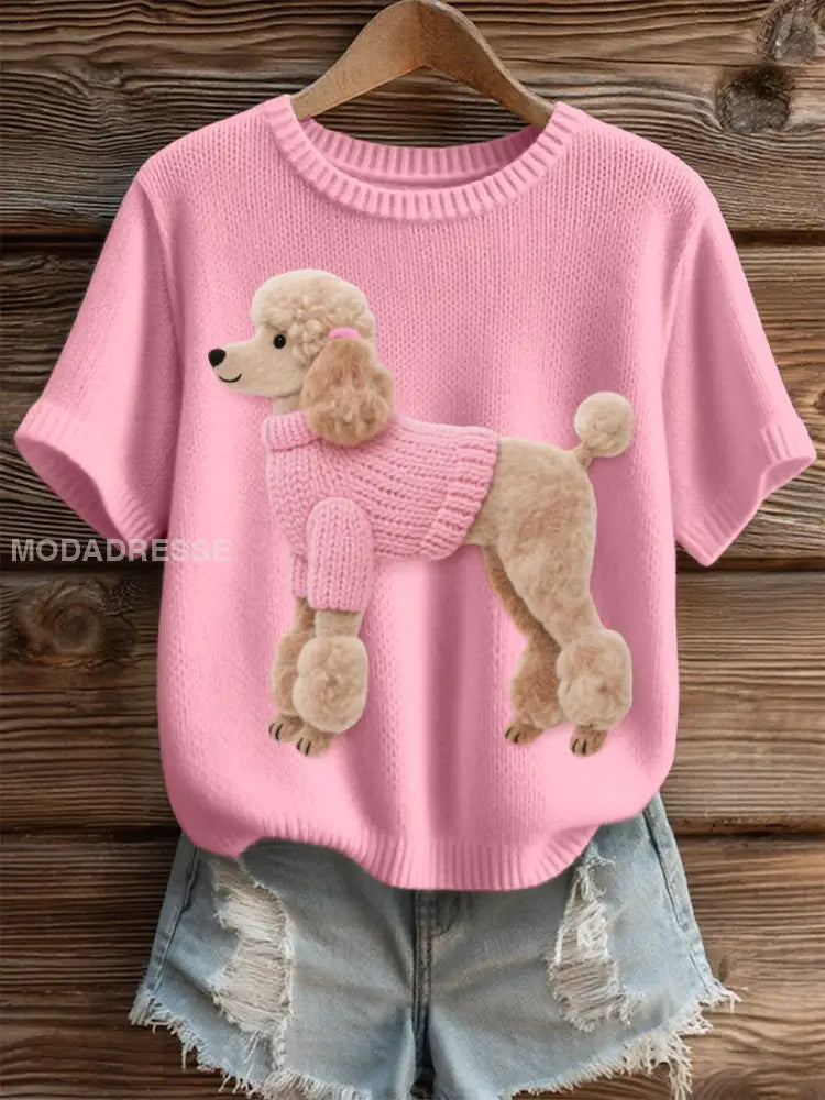 Damas filt konst Poodle hund mönster Mysigt sticka uppe runk / S
