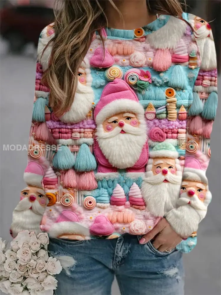 Fashionable besättning hals pullover långärmad Sweatshirt med Retro Santa Claus Print