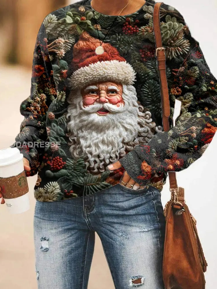 Fashionable besättning hals pullover långärmad Sweatshirt med Retro Santa Claus Print