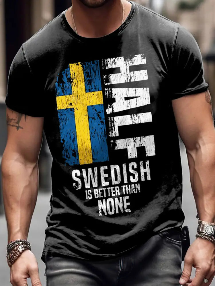 Hälften svenska är bättre än ingen utskrift Vintage Fashion Short Sleeve T-shirt S