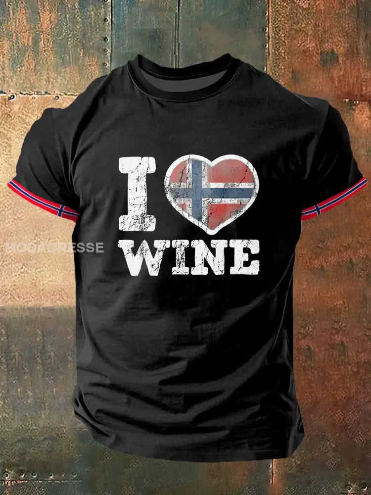 Herrens I Love vin trykt Vintage Kort erme T-shirt S