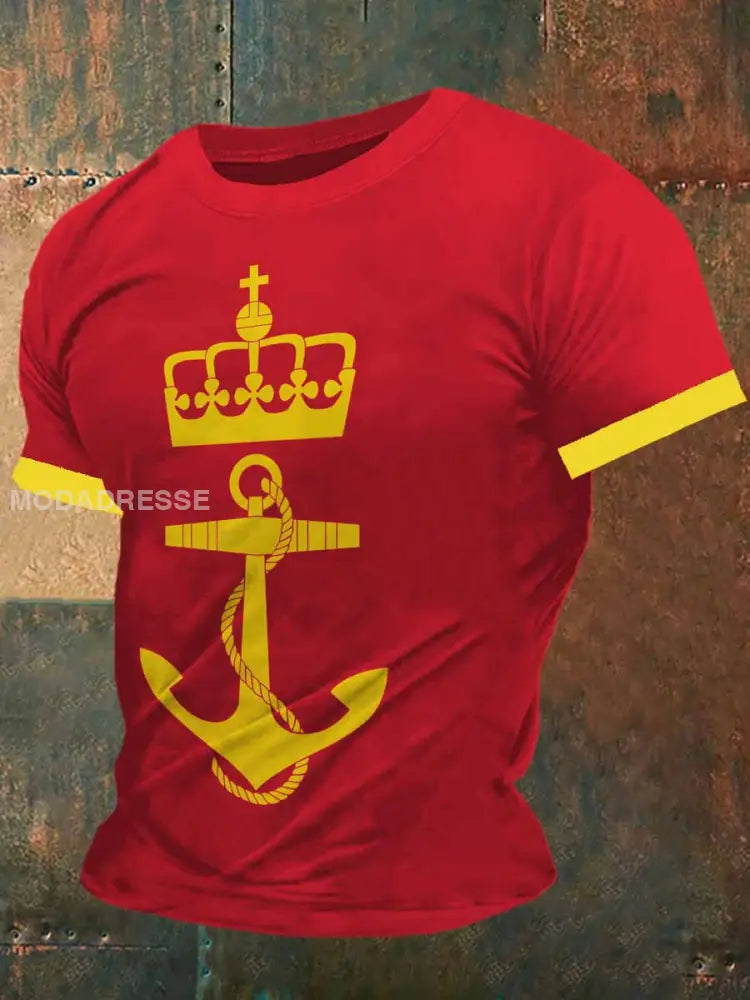 Herrens norske marine trykt Vintage Moe Kort erme T-shirt S