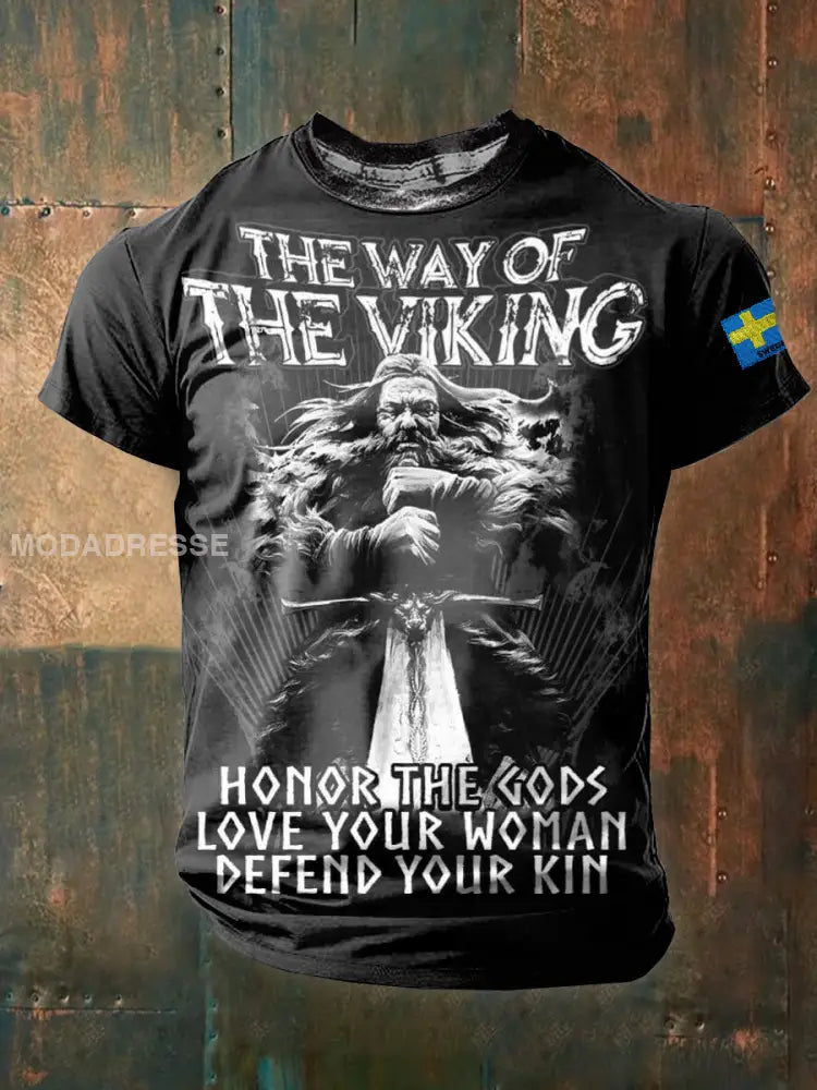 Herrens svenska Vikingtema tryckt Casual T-shirt som bild / S