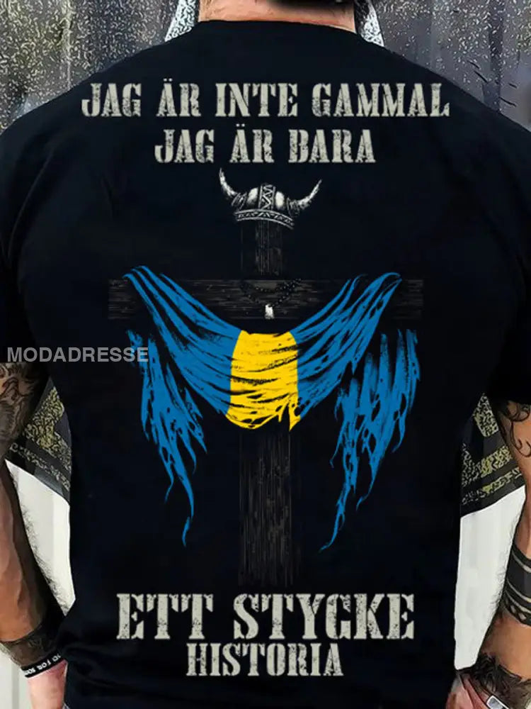 Herrens Sverige Viking Style du gammal du Gratis tryckt T-shirt svart / S