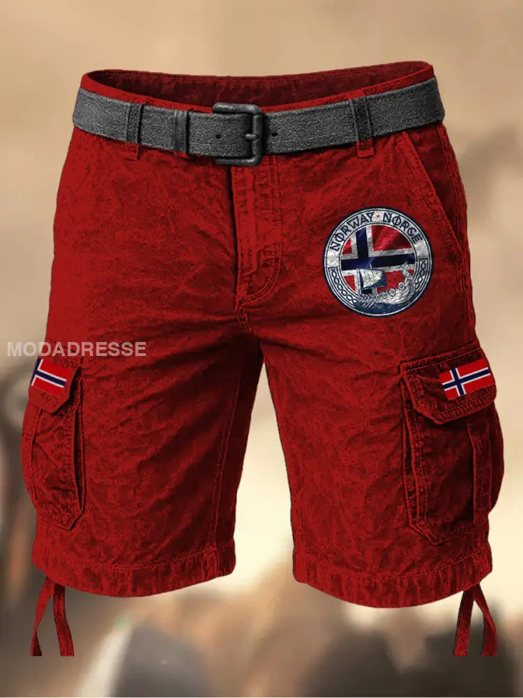Herrens Vintage svensk flagg grafisk trykt tekstur Casual Cargo Shorts A / M