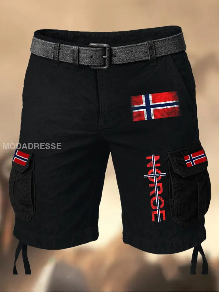 Herrens Vintage svensk flagg grafisk trykt tekstur Casual Cargo Shorts A / M