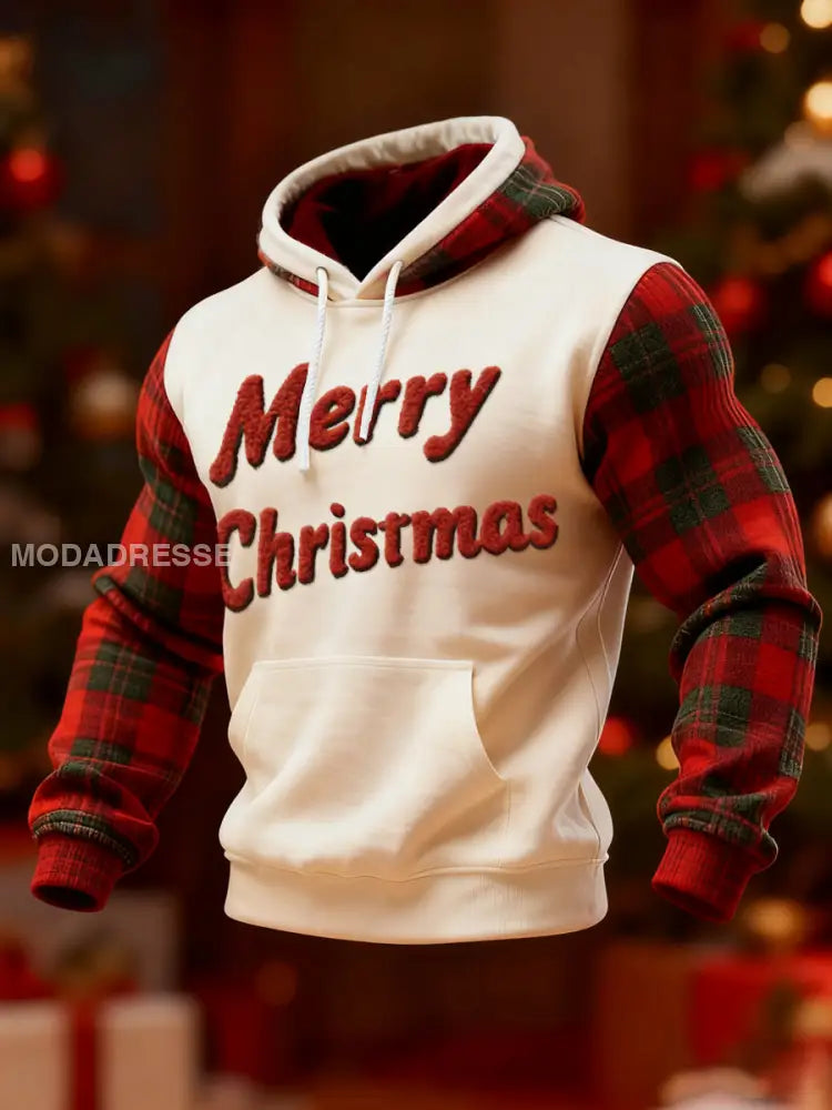 Herrns God Jul Röd Plaid Print Casual Hoodie Print röd / S
