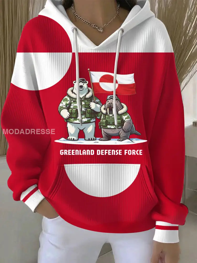 Kvinder Grønland Print Casual Hoodies rød / S