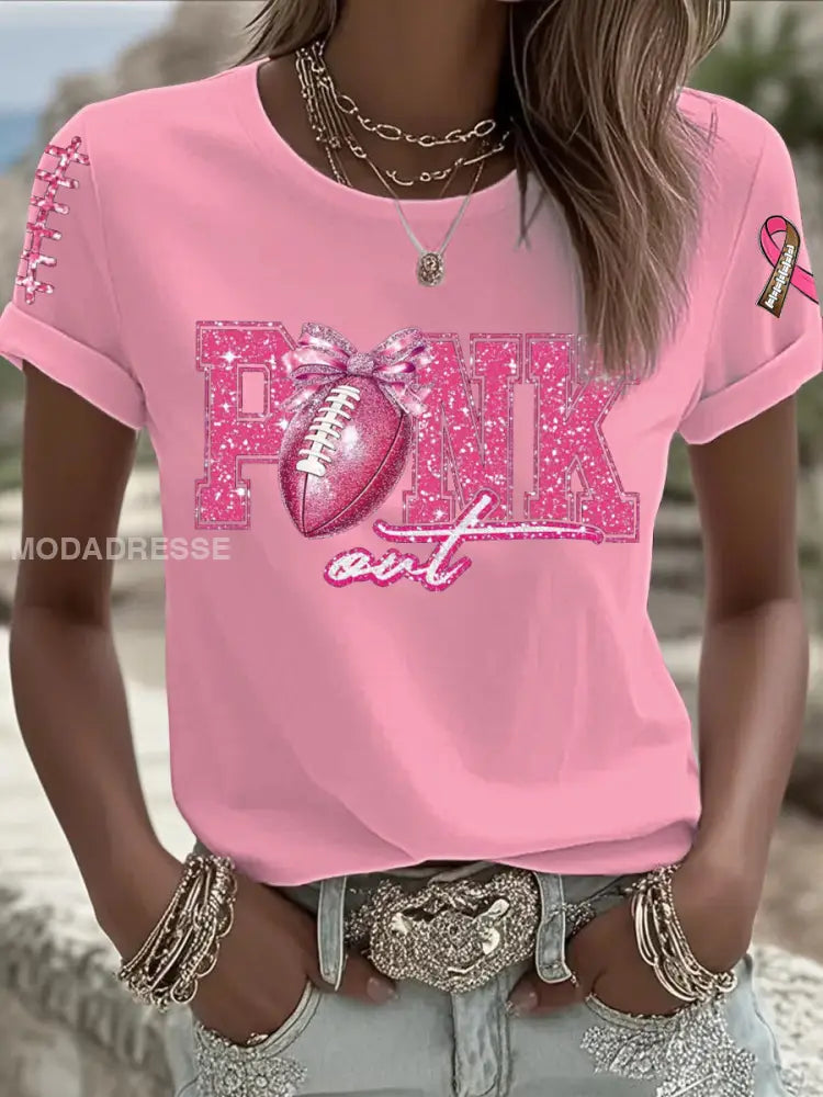 Kvinnor bröstcancer Rosa fotboll Print T shirt som bild / S