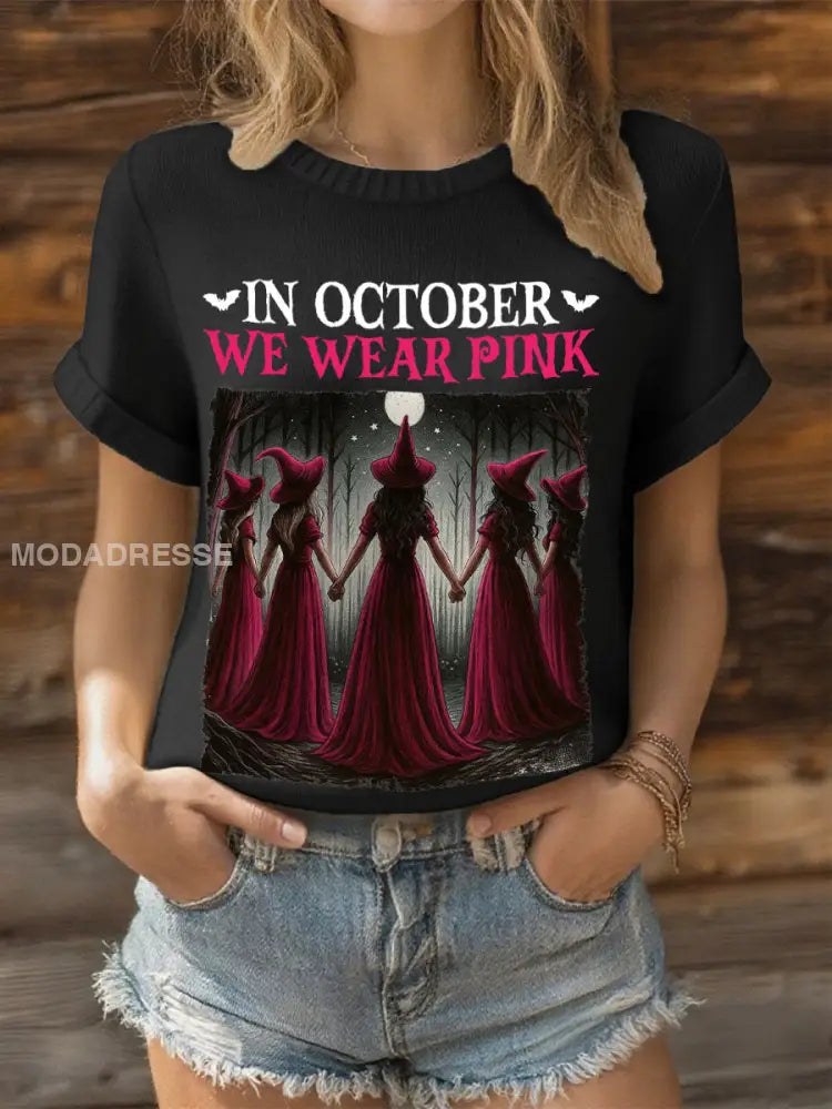 Kvinnor i oktober bär vi rosa häxtoppar. svart / S