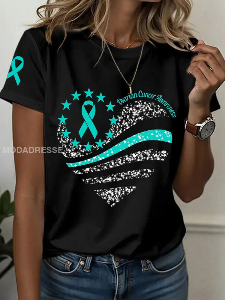Kvinnors äggstockscancer medvetenhet Skriv ut T shirt svart / S