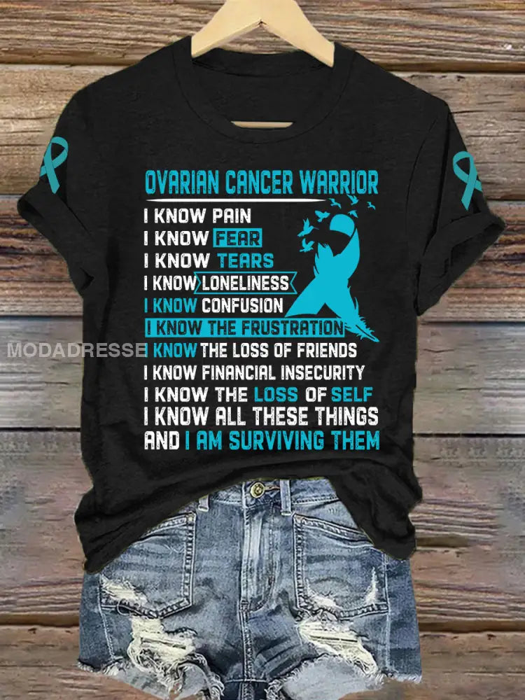 Kvinnors äggstockscancer medvetenhet Skriv ut T shirt svart / S