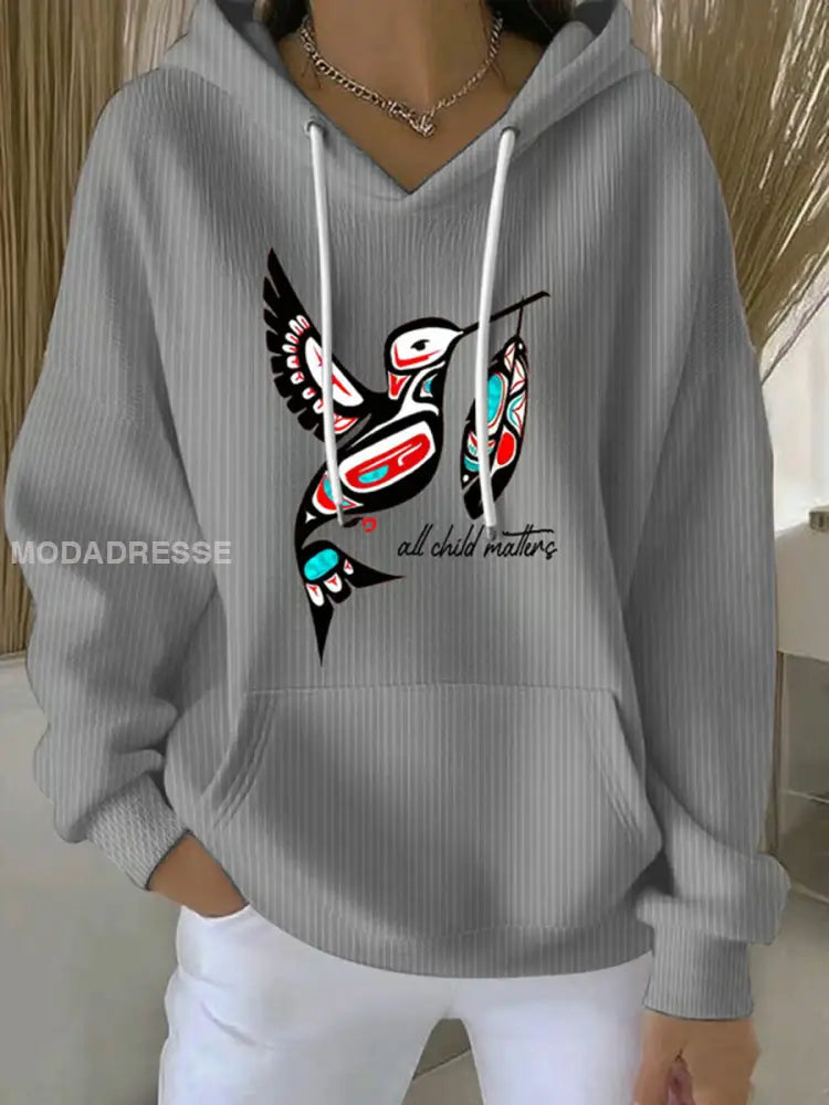 Kvinnors alla barn ärenden Tryckt Casual Hoodie Print grå / S