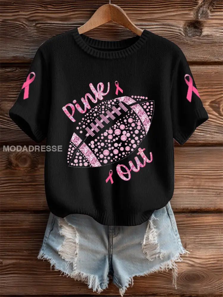 Kvinnors bröstcancer Fotboll Pink Out Short ärmad T shirt svart / S