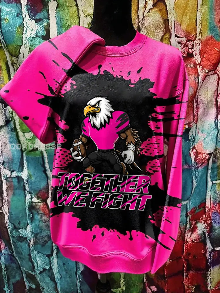 Kvinnors bröstcancer medvetenhet Månad Fotboll fans Tie Dye Sweatshirt rosröd / S