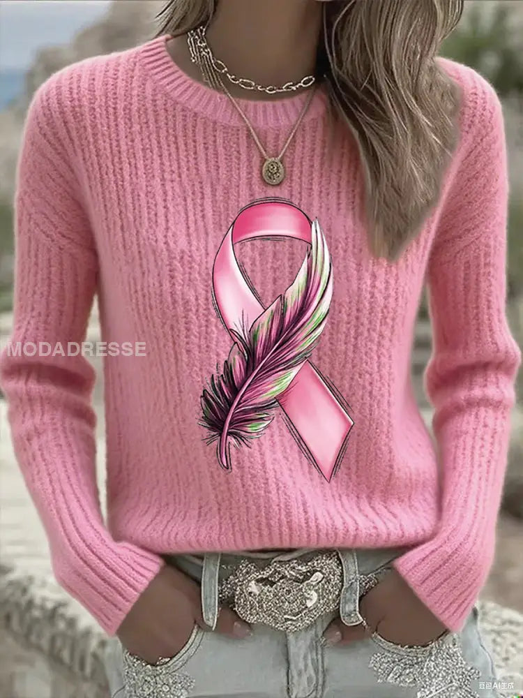 Kvinnors bröstcancer medvetenhet Pink Ribbon Lång ärm T shirt runk / S