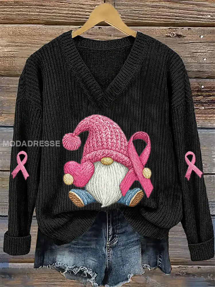 Kvinnors bröstcancer medvetenhet rosa band Print Casual Topp svart / S