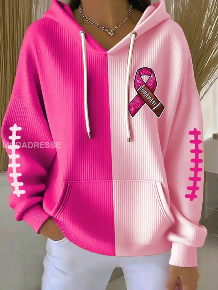 Kvinnors bröstcancer medvetenhet Rugby Pink Ribbon Skriv ut Casual HoodieComment runk / S