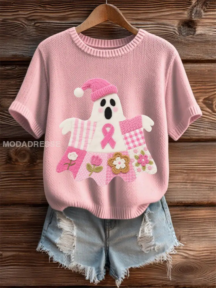 Kvinnors bröstcancer medvetenhet Skriv ut Casual T shirt ljusrosa / S