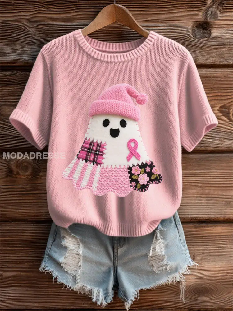 Kvinnors bröstcancer medvetenhet Skriv ut Casual T shirt ljusrosa / S