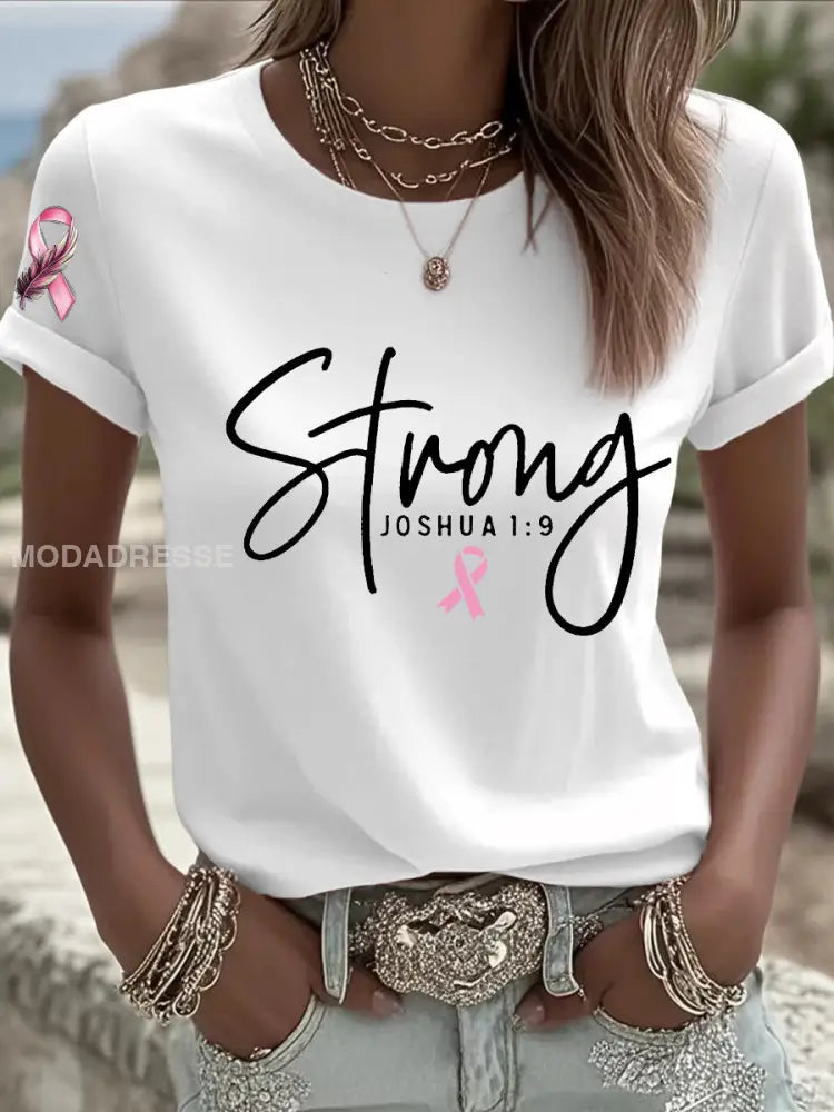 Kvinnors bröstcancer överlevande Stark rosa band T shirt vitt / S