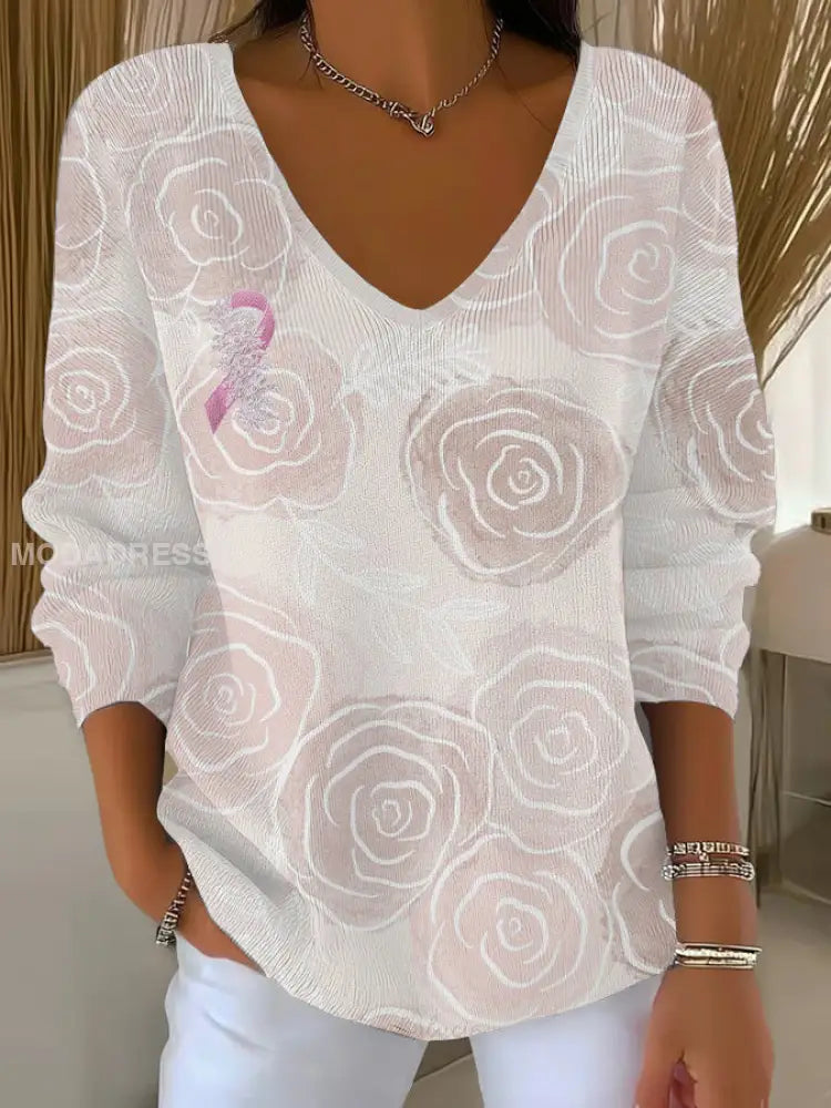Kvinnors bröstcancer rosa tryckta Casual Topp som bild / S