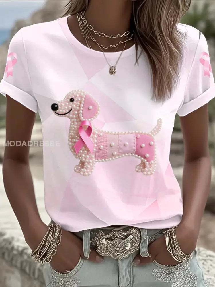 Kvinnors Bröstcancer Tryckt T shirt som bild / S