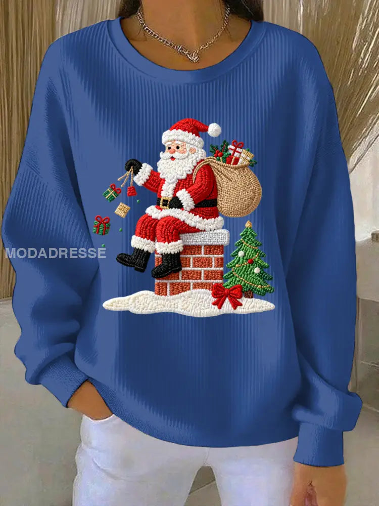 Kvinnors jul Print Casual Sweatshirt blå / S