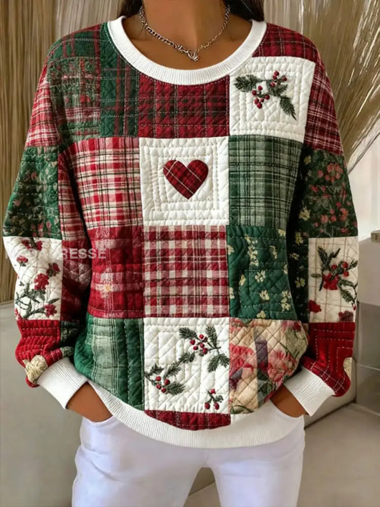 Kvinnors jul Ribbed rund hals som bild / S