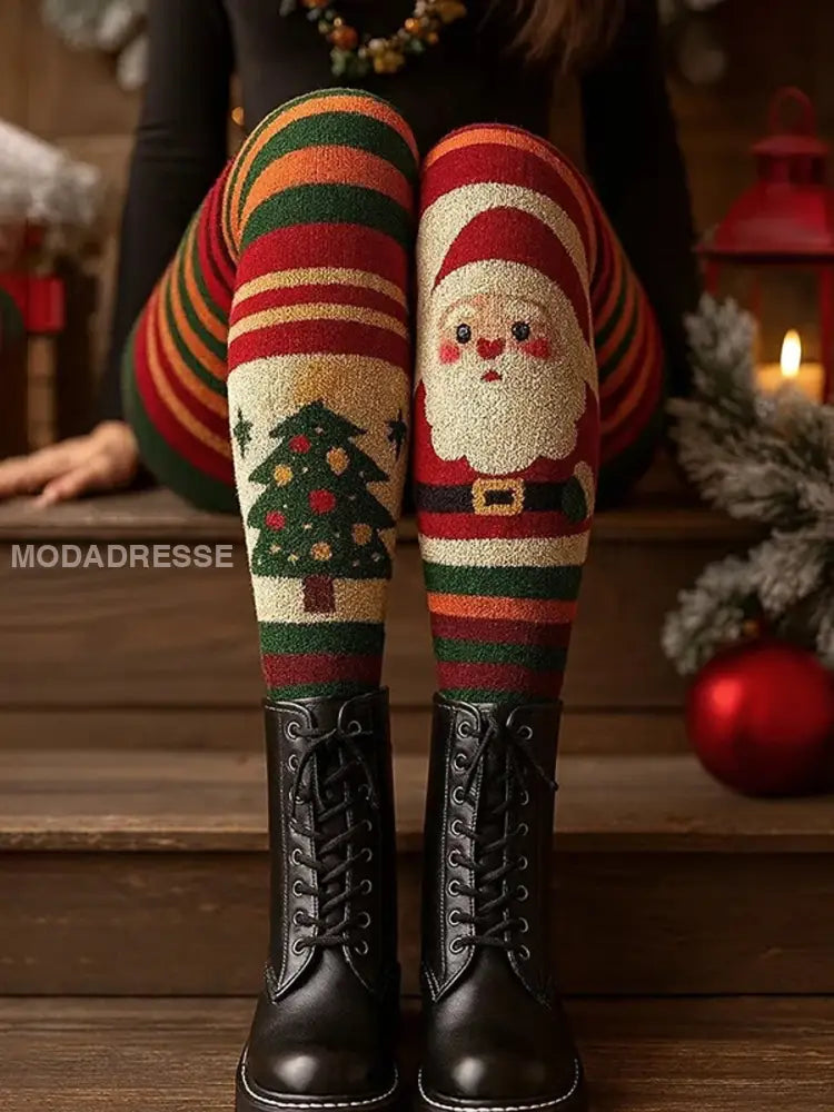 Kvinnors julgran och jultomten konst mysiga Leggings som bild / S