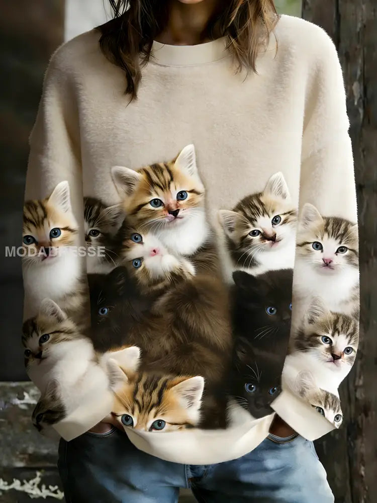 Kvinnors katt konst utskrift Flannel Sweatshirt som bild / S