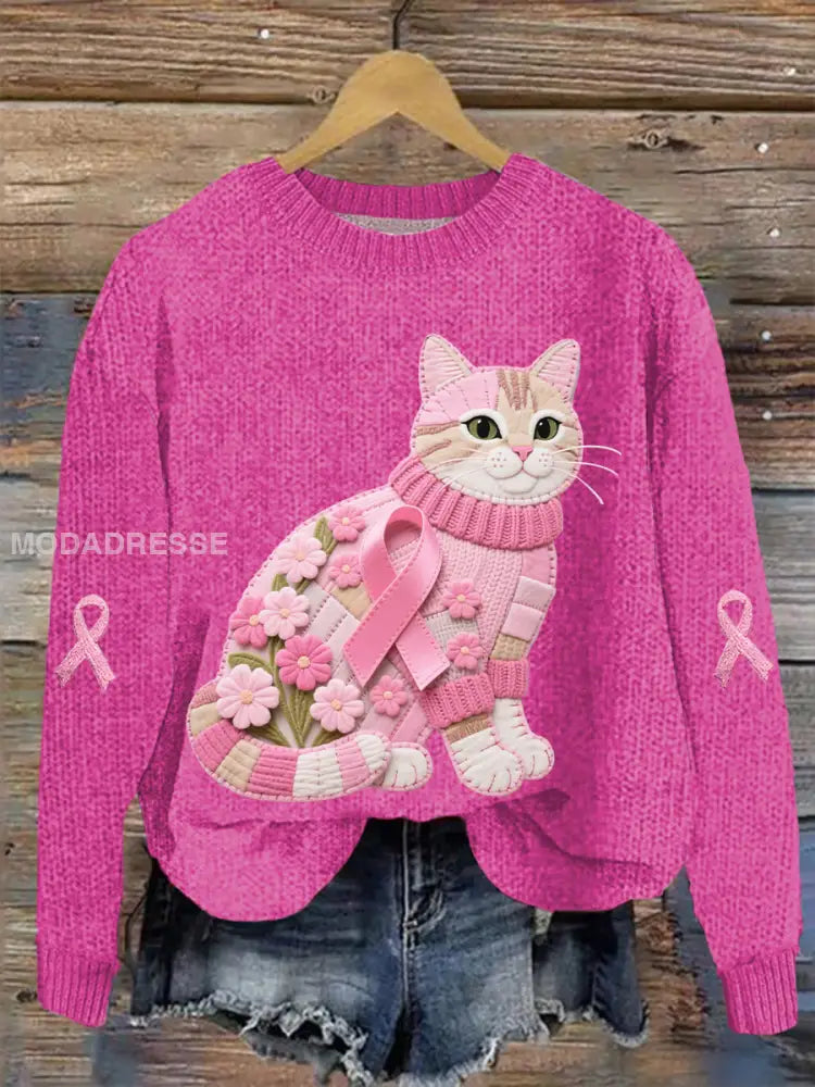 Kvinnors katt rosa band Print Casual Topp rosa röd / S