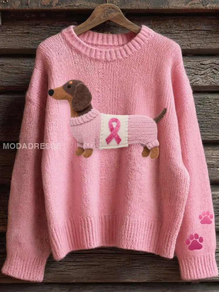 Kvinnors ljuvliga dachhund mönster Mysig sticka tröjar runk / S