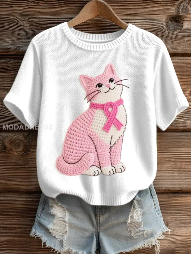 Kvinnors ljuvliga katt Virka mönster Mysigt sticka uppet vitt / S