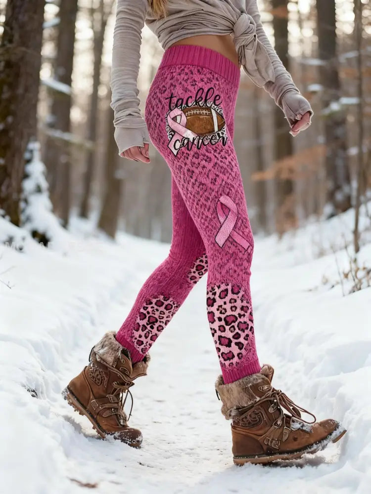 Kvinnors Retro Bröstcancer medvetenhet Leopard Print Sport Stretch Leggings runk / S