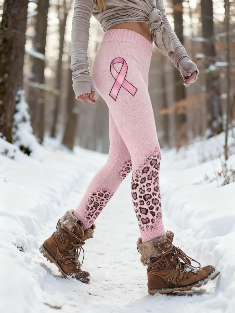 Kvinnors Retro Bröstcancer medvetenhet Leopard Print Sport Stretch Leggings runk / S