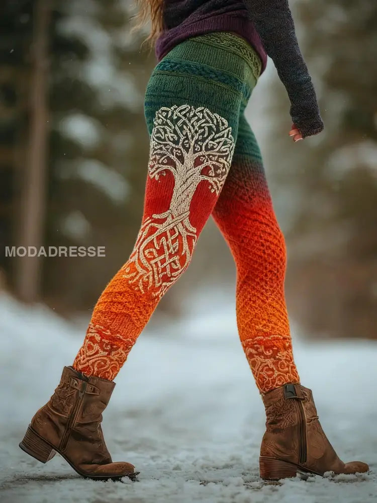 Kvinnors Retro Viking Celtic Knop träd liv gradient Sport Stretch Leggings oräng / S