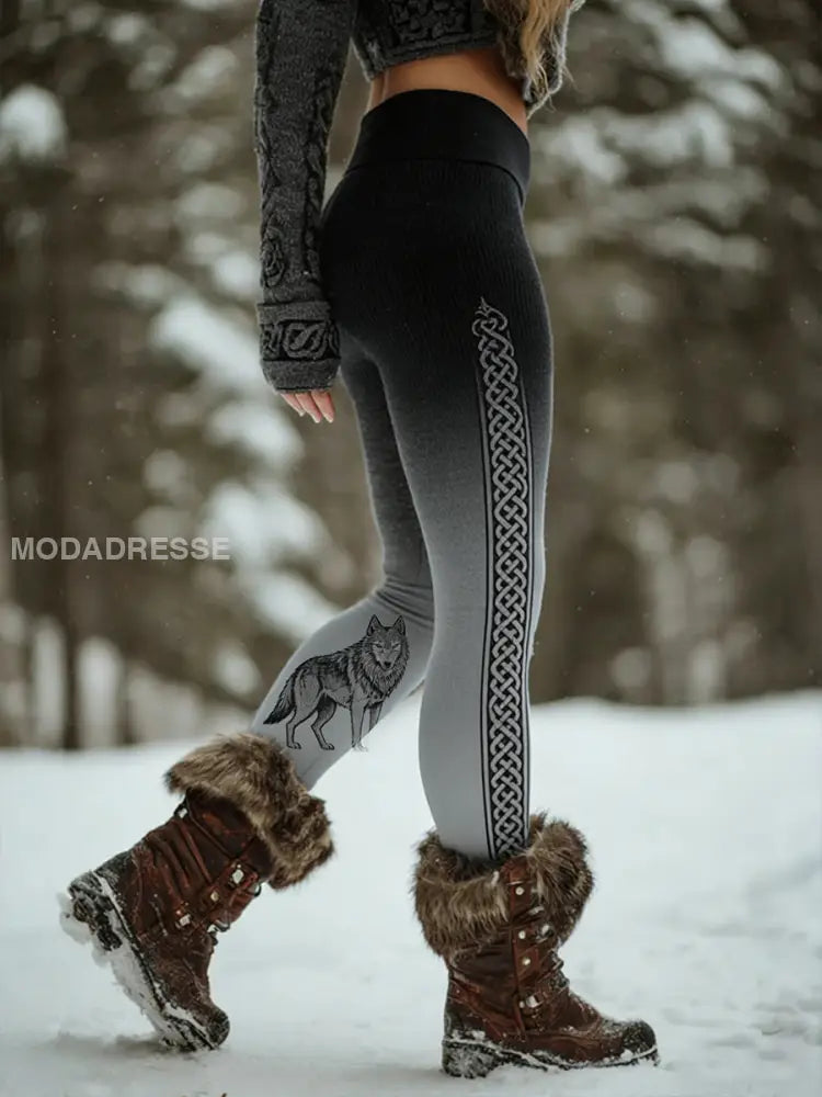 Kvinnors Retro Viking keltiska konst mönster atletisk Stretch Leggings A / S