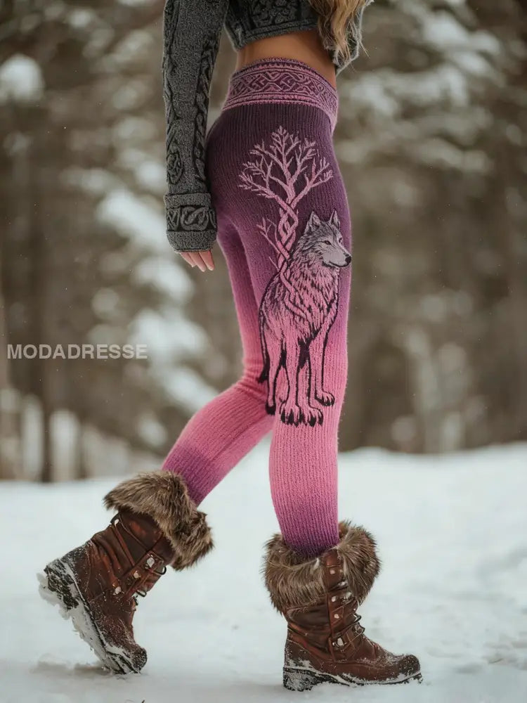 Kvinnors Retro Viking Wolf Celtic Knop träd liv gradient Sport Stretch Leggings mörk / S