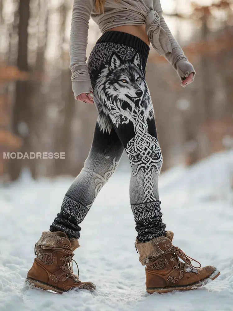 Kvinnors Retro Viking Wolf Celtic Knop träd liv gradient Sport Stretch Leggings svart / S