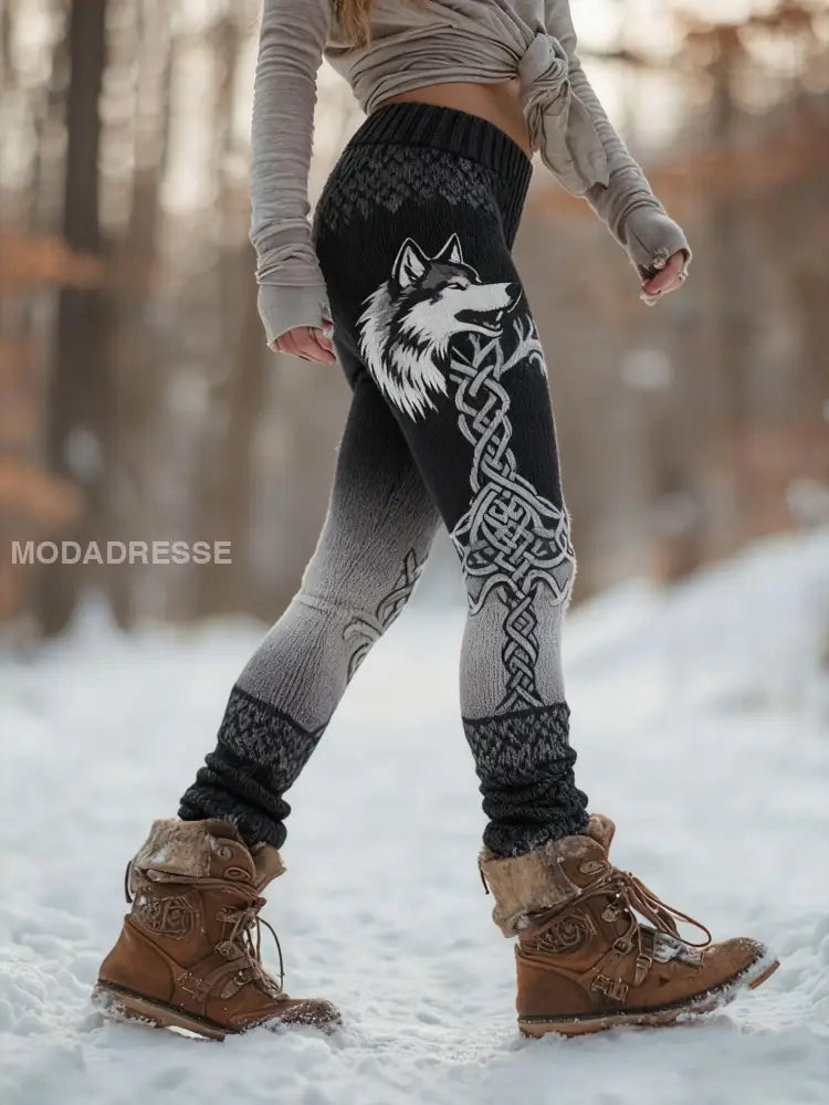 Kvinnors Retro Viking Wolf Celtic Knop träd liv gradient Sport Stretch Leggings svart / S