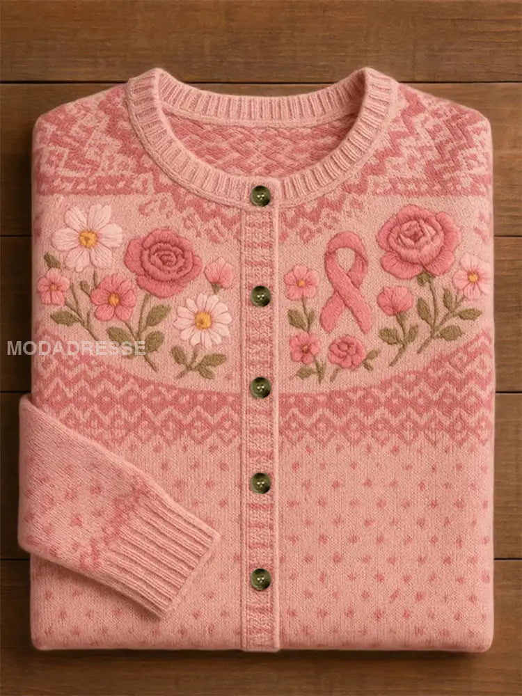 Kvinnors rosa band Floral Print Casual Cardigan runk / S