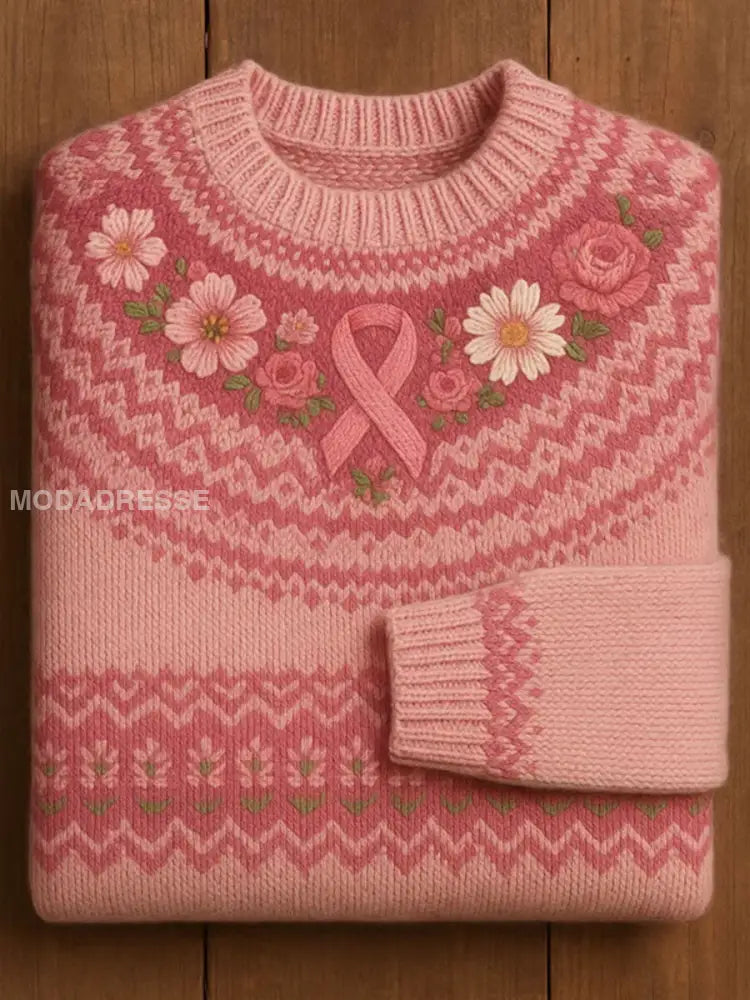 Kvinnors rosa band Floral Print Casual Topp runk / S